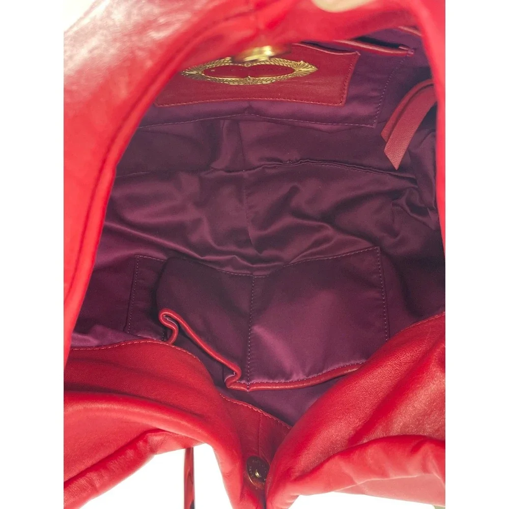 Elie Tahari Red‎ Leather Hobo Bag Slouchy Ruched Soft Shoulder Purse Handbag